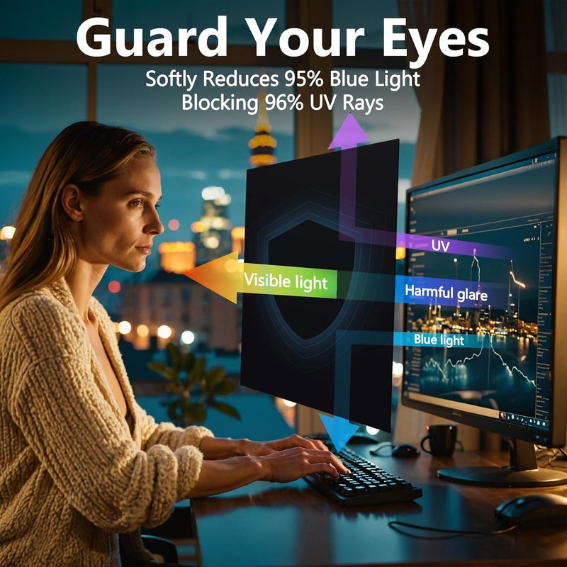 JEEETINTX Magnetic Computer Privacy Screen Filter 27 Inch for Frameless Monitor Thin Bezel 16:9 Widescreen, Hanging Removable Anti Glare Blue Light Privacy Filter Protector Eye Care - Image 2